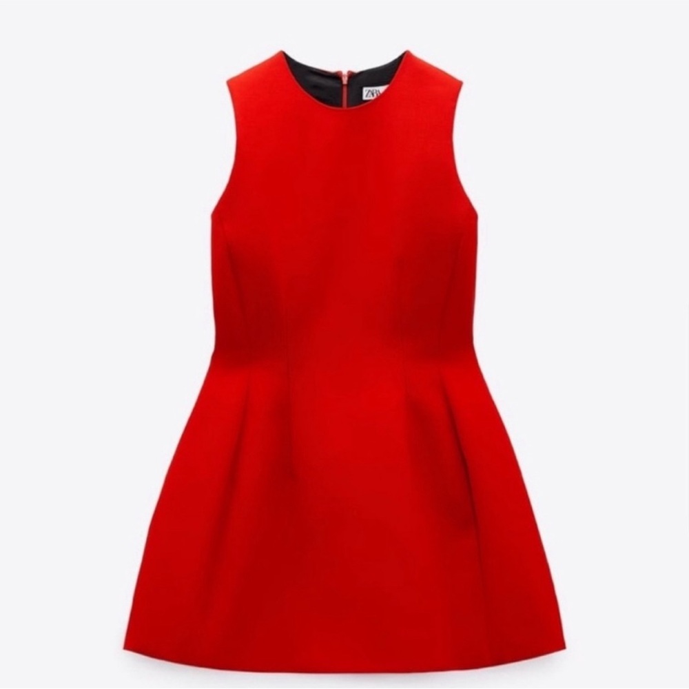 ZARA VOLUMINOUS SHORT DRESS RED 2487/707 NWOT - Picture 4 of 10